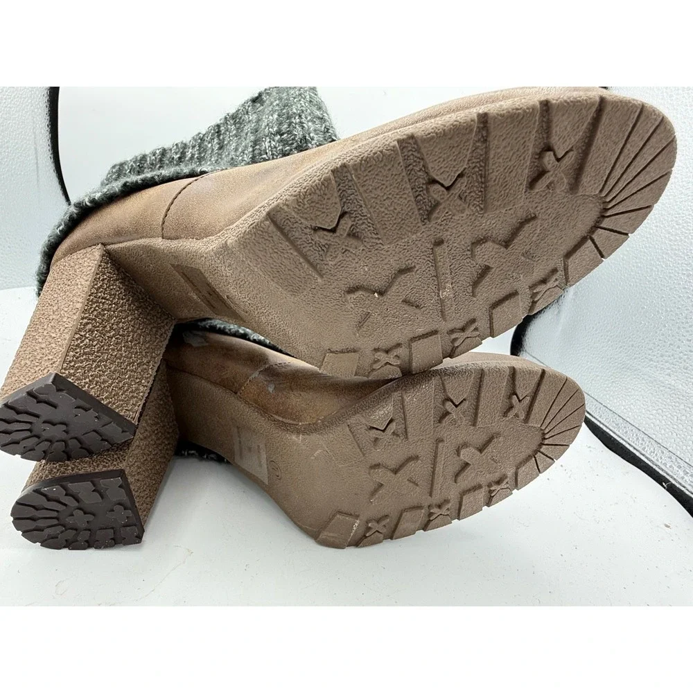 Muk Luks Womens Brown Knit Cuff Block Heel Ankle Boots 17286 Ivory Size 10